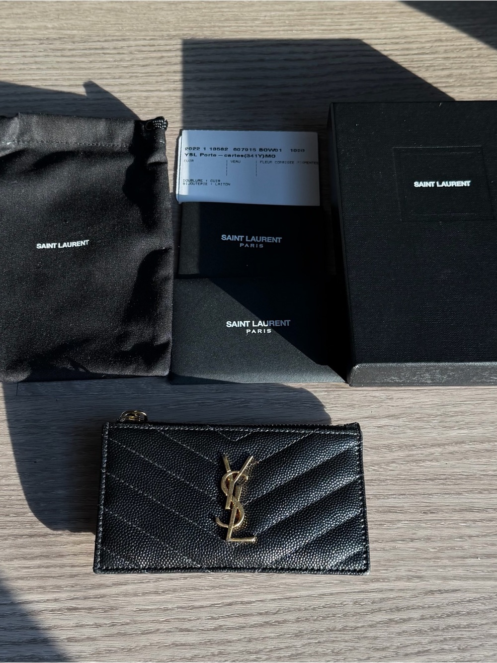 Saint Laurent Black Quilted Leather Card Holder with Gold YSL Logo - Picture 3 of 7